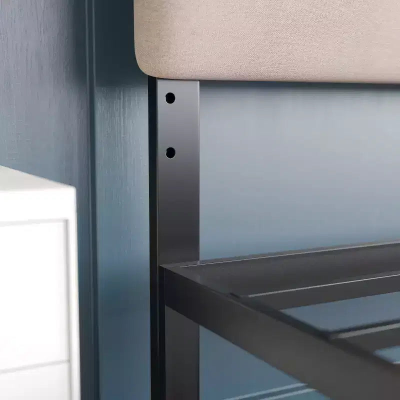 Modern Upholstered Headboard with Horizontal Line Stitching and Adjustable Height Rails