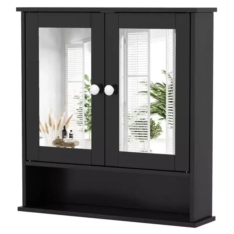 Mobiletto a specchio da parete per bagno, organizer portamedicinali, bianco/grigio/marrone/nero