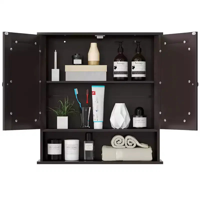 Mobiletto a specchio da parete per bagno, organizer portamedicinali, bianco/grigio/marrone/nero