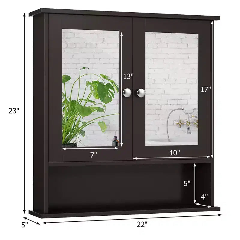 Mobiletto a specchio da parete per bagno, organizer portamedicinali, bianco/grigio/marrone/nero