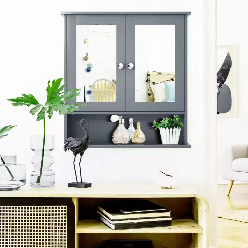 Mobiletto a specchio da parete per bagno, organizer portamedicinali, bianco/grigio/marrone/nero