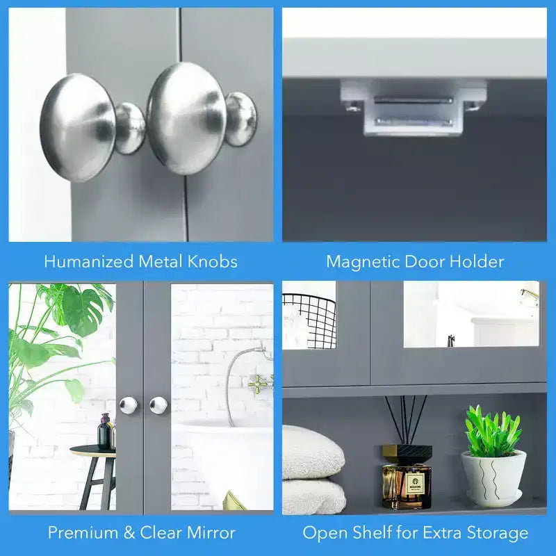 Mobiletto a specchio da parete per bagno, organizer portamedicinali, bianco/grigio/marrone/nero
