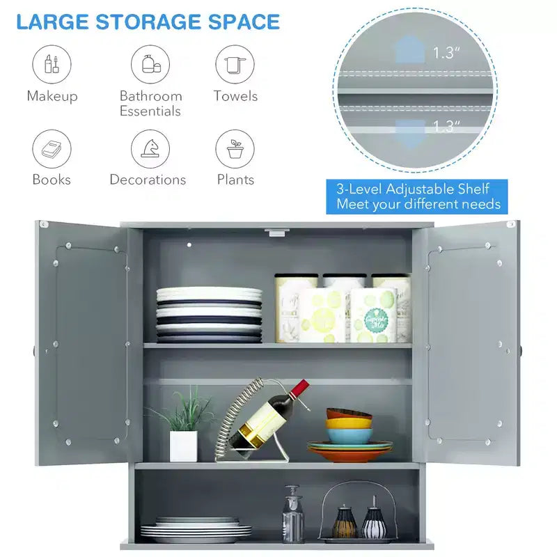 Mobiletto a specchio da parete per bagno, organizer portamedicinali, bianco/grigio/marrone/nero