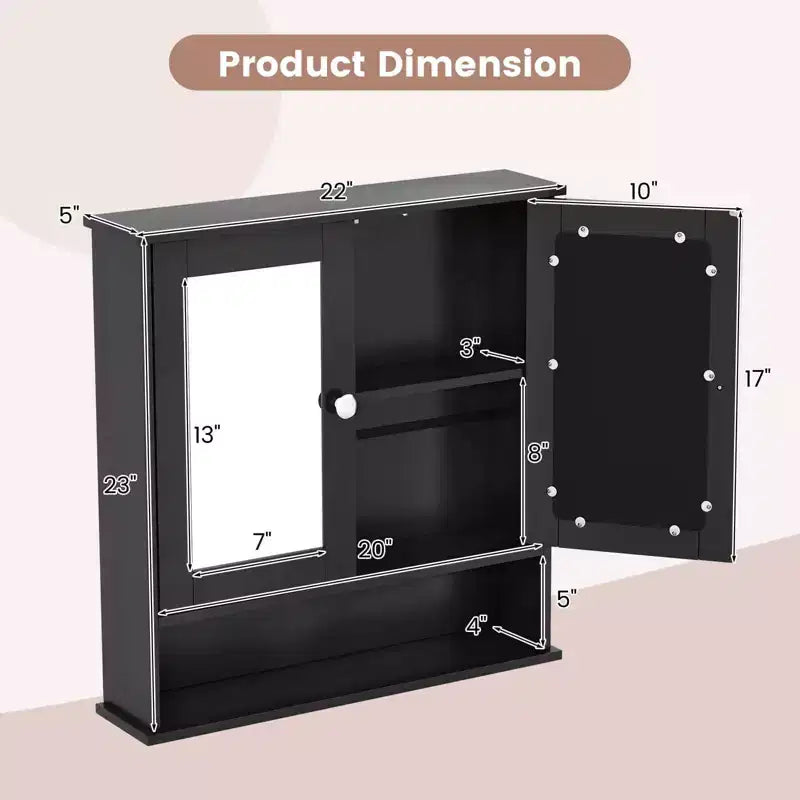 Mobiletto a specchio da parete per bagno, organizer portamedicinali, bianco/grigio/marrone/nero