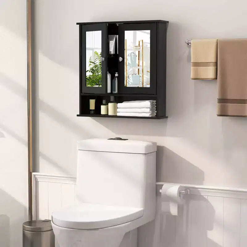 Mobiletto a specchio da parete per bagno, organizer portamedicinali, bianco/grigio/marrone/nero