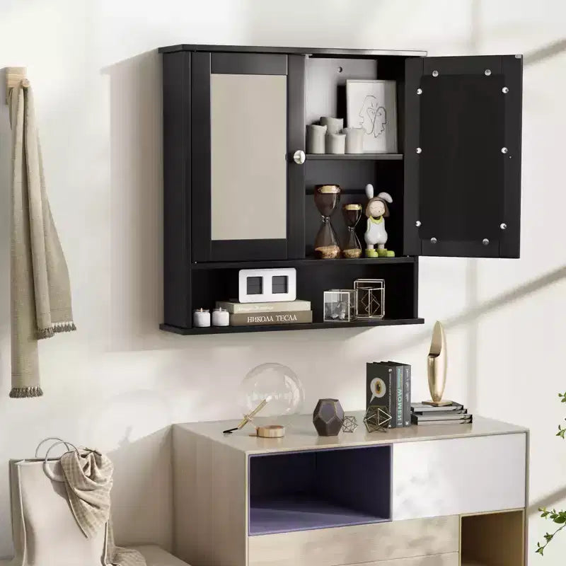 Mobiletto a specchio da parete per bagno, organizer portamedicinali, bianco/grigio/marrone/nero