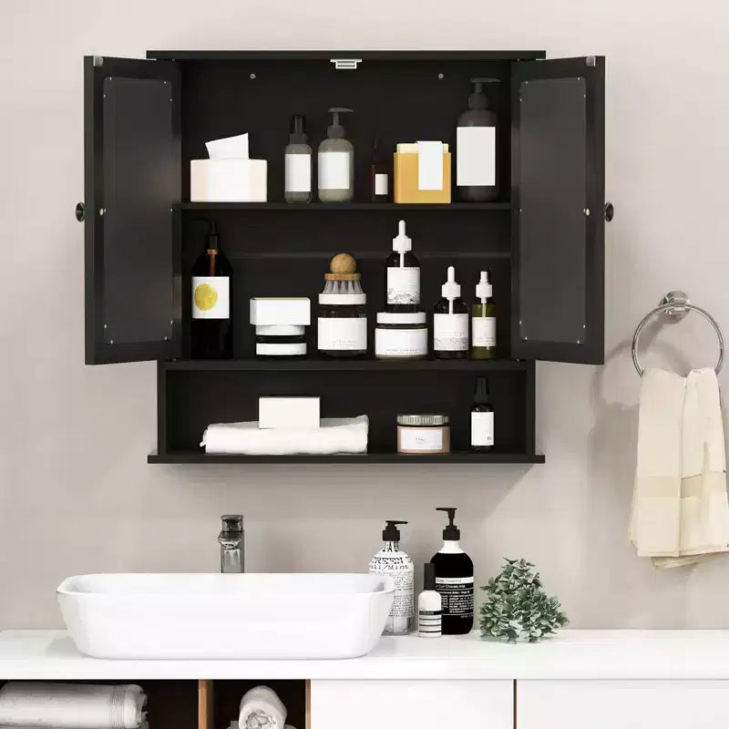 Mobiletto a specchio da parete per bagno, organizer portamedicinali, bianco/grigio/marrone/nero