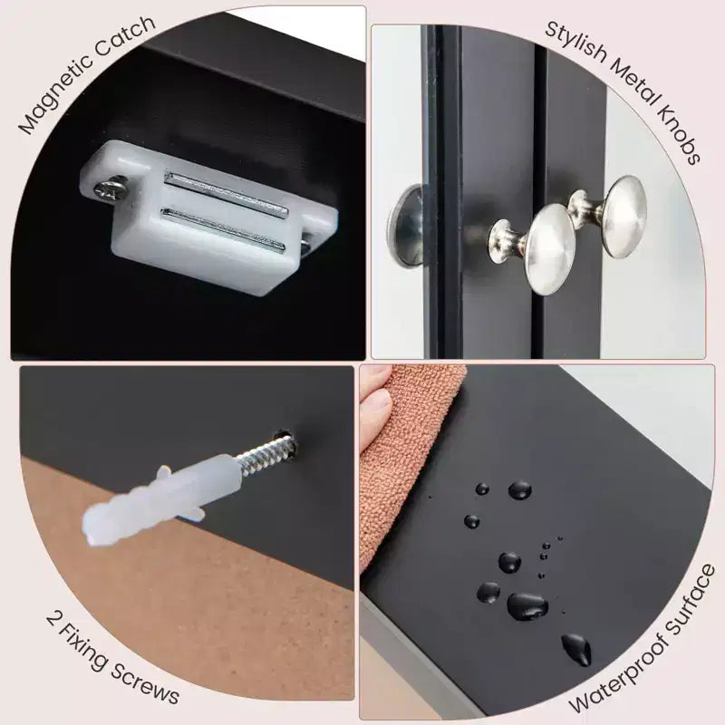 Mobiletto a specchio da parete per bagno, organizer portamedicinali, bianco/grigio/marrone/nero