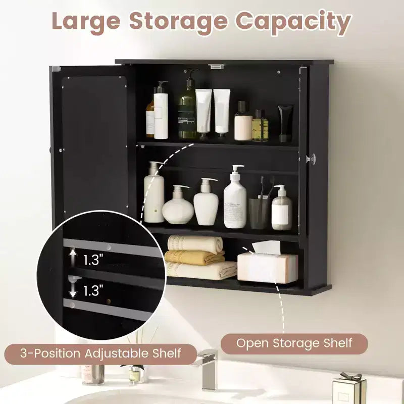Mobiletto a specchio da parete per bagno, organizer portamedicinali, bianco/grigio/marrone/nero