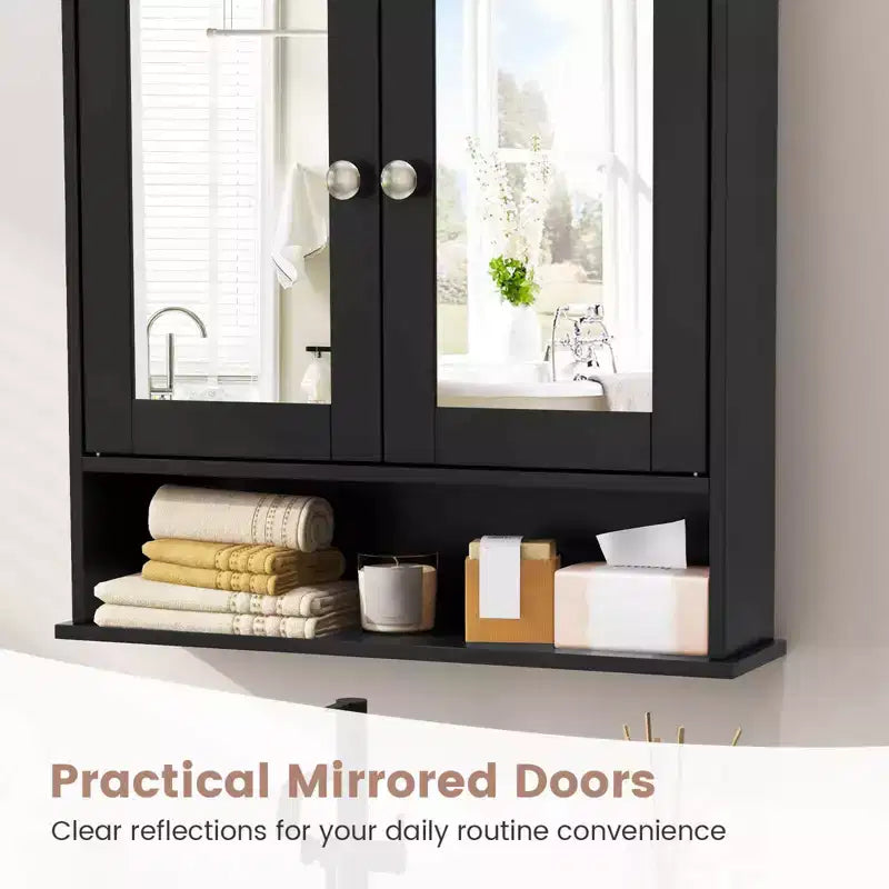 Mobiletto a specchio da parete per bagno, organizer portamedicinali, bianco/grigio/marrone/nero