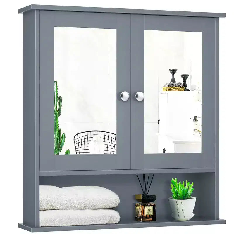 Mobiletto a specchio da parete per bagno, organizer portamedicinali, bianco/grigio/marrone/nero